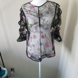 Floral Print Mesh Top